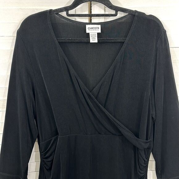 Chico’s Travelers Tunic Top Size 3 XL Size 16 Black Faux Wrap - Picture 3 of 14